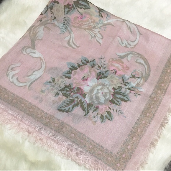 ๐ธ Glam Feminine Dainty Floral Square Scarf Soft Pastel Pink+Sage Green Floral - Picture 2 of 16